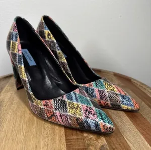 Dee Keller Pumps Multi Color Snake Skin Embossed Pointed Toe Italy Sz.40 Leather thumbnail 1