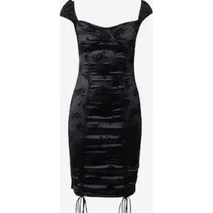 NWT Motel Rocks Sinora Bodycon Mini Dress Black Rose Flock Size Large $82 Ruched thumbnail 14