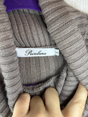 Prinbara Brown Ribbed Oversized Turtleneck Sweater Dress S thumbnail 4