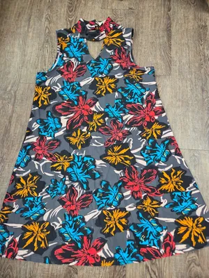 Aryeh Women's Black Blue Red Sleeveless Stretchy Flowy Short Dress Medium thumbnail 1