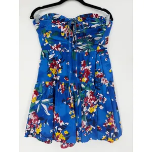 Anthropologie Emily Halter Mini Dress Womens S Blue Floral Tiered Romantic thumbnail 4