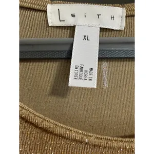 Leith Womens Gold Metallic Knit Shimmer Shift‎ Dress Long Blouson Sleeve XL thumbnail 3