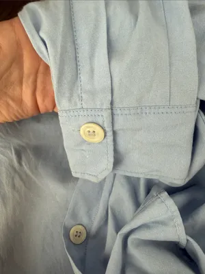 Women’s Zara blue balloon sleeve button down cotton blend blouse shirt thumbnail 3