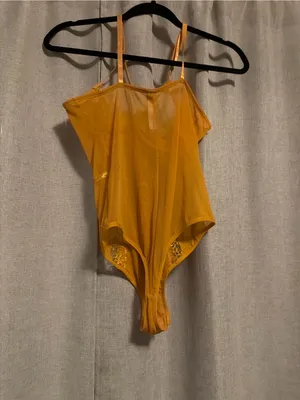 Sheer Lace Chemise Bodysuit in Golden Mustard size L thumbnail 4