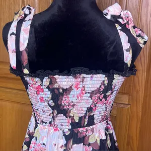 Lulus Wowing Wonder Black Floral Jacquard‎ Smocked Tie-Strap Tiered Midi Dress thumbnail 14