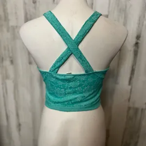 Bozzolo Teal Floral Lace Crop Top Womens Size Large L Cross Back Surplice Cami thumbnail 3