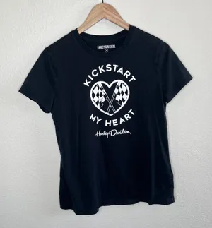 Harley-Davidson Womens Medium Black Tee "Kickstart My Heart" Top thumbnail 2