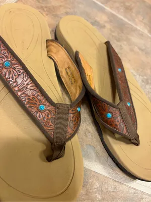 Twisted X Women'S Tooled Teal Studded Leather Sandals Size 7 thumbnail 2