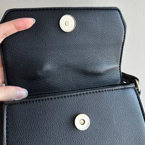 Small Black Top Handle Crossbody Faux Pebble Leather Snap Closure Bag thumbnail 11