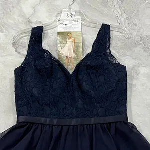 Mori Lee 31054 Bridesmaid Dress Size‎ 10 Navy Blue Lace with Matching Chiffon thumbnail 2