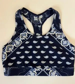 Splits59 Navy and Light Blue Paisley Racerback Sports Bra thumbnail 1