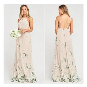 Show Me Your Mumu Amanda Floral Halter‎ Maxi Dress Beige White Green Small thumbnail 2