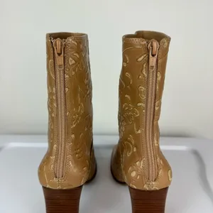 NEW Y2K Amanda Smith Leather Square Toe Heeled Boots Sz 6.5 Tan Floral thumbnail 12