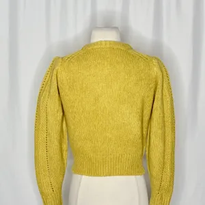 EVERLANE Pointelle Cardigan Cloud Merino Wool Alpaca Puff Sleeve Yellow X-Small thumbnail 9
