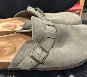 Cushionare Suede Slip-On Buckle Mules in Haze thumbnail 1