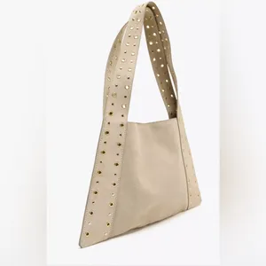 Zara 100% cow leather Elegant‎ Beige Studded Women's Bag thumbnail 3
