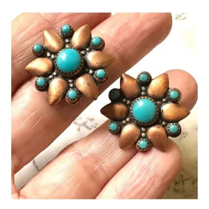 Bell Trading Post solid copper and turquoise clip on earrings thumbnail 6