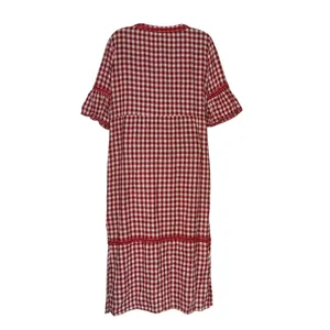 POL red and white gingham lace up flutter sleeve dress thumbnail 5