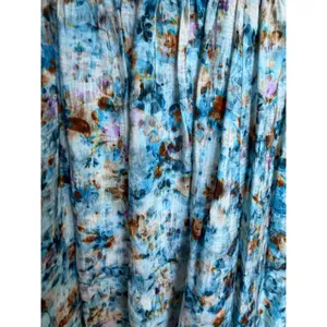Anthropologie Floral Print Blue Midi Dress Puff‎ Sleeve Smocked Casual Size XS thumbnail 8