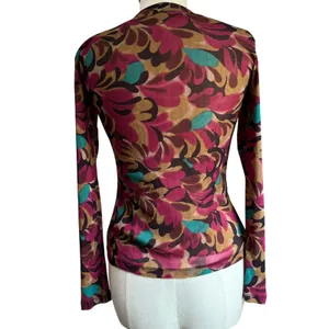 Y2K New York & Company Floral Cinched Waist Long Sleeve Blouse‎ Size Small thumbnail 2