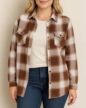 Rue21 Brown Plaid Sherpa-Lined Shacket‎ XS thumbnail 1