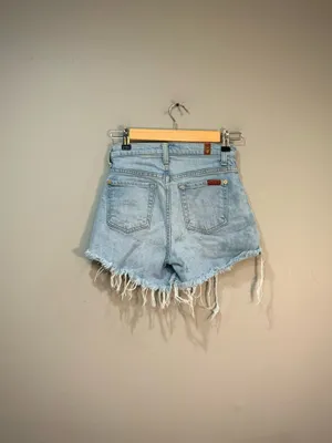 Light Denim Seven7 Destroyed Hem Jean Shorts Size 24 EUC thumbnail 2