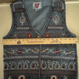 Keren Hart Vintage Denim Embroidered Floral Paisley Boho Vest Blue Small Western thumbnail 6