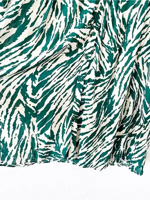 BA&SH Zebra Print Green Cream V-Neck Flowy Boho Mini Dress thumbnail 5
