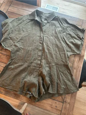 Daily Drills Linen Green Button Down Romper M/L thumbnail 3
