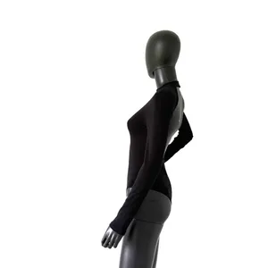 Mock Neck Bodysuit One Piece Blouse Open Back Backless Cut Out Back Top Long Sleeve thumbnail 4