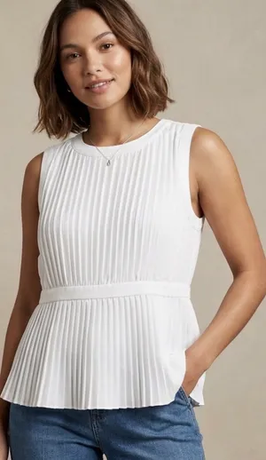 Shein White Pleated Sleeveless Blouse Size Large | Basic Versatile Top thumbnail 1