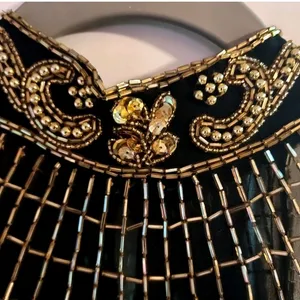 Ted LapidusBlack and Gold Strapless High Neck All Over Beaded Evening Gown Dress thumbnail 5