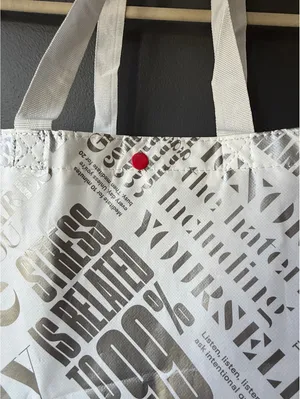 Lululemon White Printed Tote Bag with Text Design thumbnail 3