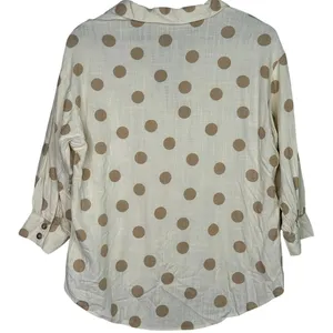 Zara Button Up Shirt Textured Polka Dot Collared Long Sleeve Small Ivory Beige thumbnail 14