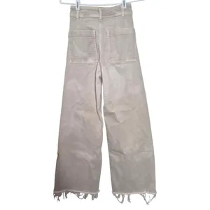 Zara Marine Straight Jean Hi-Rise Wide-Leg Frayed Hem Light Beige Size 0 thumbnail 3