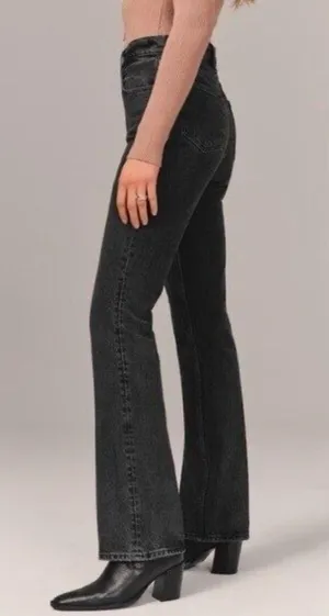 ABERCROMBIE & FITCH 70s vintage flare Curve Love High Rise Jean denim black 6/28 thumbnail 6