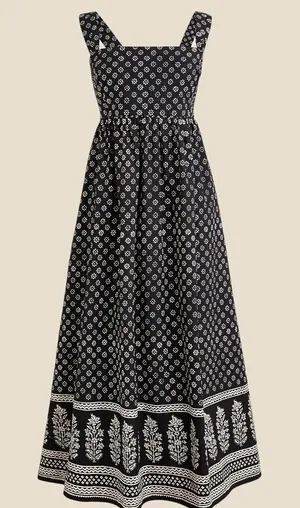 J. Crew Women's Size 8 NEW Black White Floral Block Print Cotton Midi Dress thumbnail 1