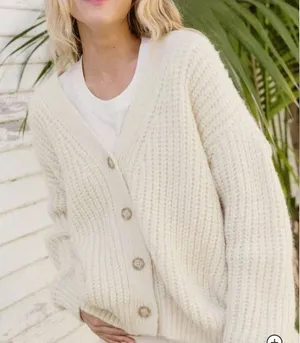 Jenni Kayne Alpaca Cocoon Cardigan XS Chunky Knit Wool Blend Oversized Cream thumbnail 1