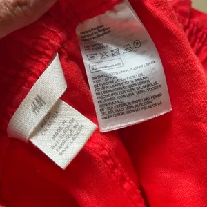 HM Red 100% Linen Paperbag Waist Shorts High Rise Elastic‎ Pockets Summer Small thumbnail 6