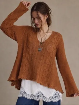 Free People Waterfall Alpaca Blend Cable Knit A Line Sweater Generous Size Small thumbnail 1