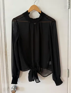 Express Mesh Black Long Sleeve Blouse thumbnail 1
