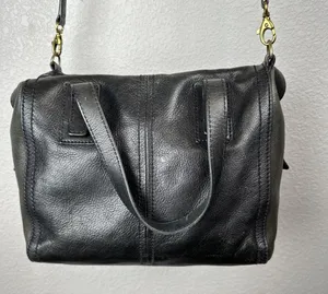 Fossil Emma Satchel Crossbody Leather Purse Handbag Two Tone Black Charcoal Gray thumbnail 2
