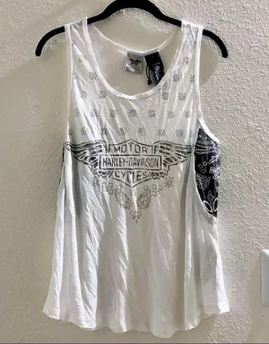 Harley Davidson biker white black Linen & Rayon sleeveless tank top thumbnail 1
