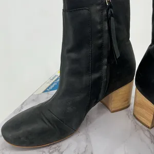TOMS Evie Leather Women 9 Block Heel Ankle Boot‎ Black Side Zipper Comfy Boho thumbnail 3