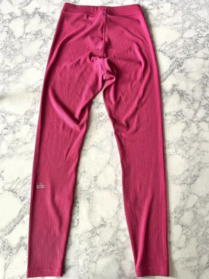 Alo Yoga Ribbed High-Waist 7/8 Blissful Legging in Raspberry Sorbet thumbnail 3