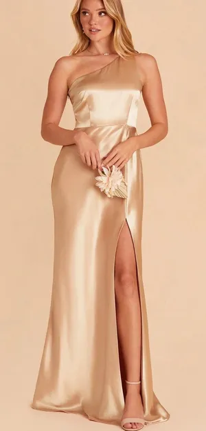 NWT Birdy Grey Kira Shiny Gold Bridesmaid Maxi Dress Medium thumbnail 1