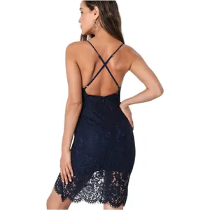 New LULU'S‎ Flirting with Desire Navy Blue Eyelash Lace Bodycon Mini Dress M thumbnail 5
