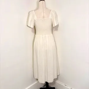 Madewell Lucie Smocked Linen Blend Midi Dress Sz S White thumbnail 4