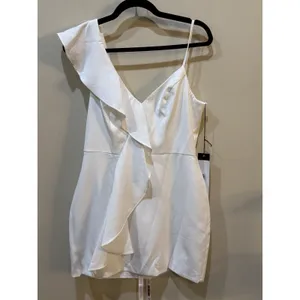 Ieena for Mac Duggal Asymmetric‎ Ruffle Cocktail Minidress White 70161 Size 8 thumbnail 3