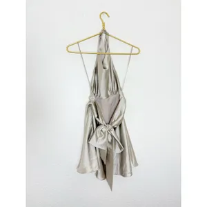Zara Woman NWT SS25 Grey/ Beige Short Satin Halter Dress Size Medium 8482/331 thumbnail 12